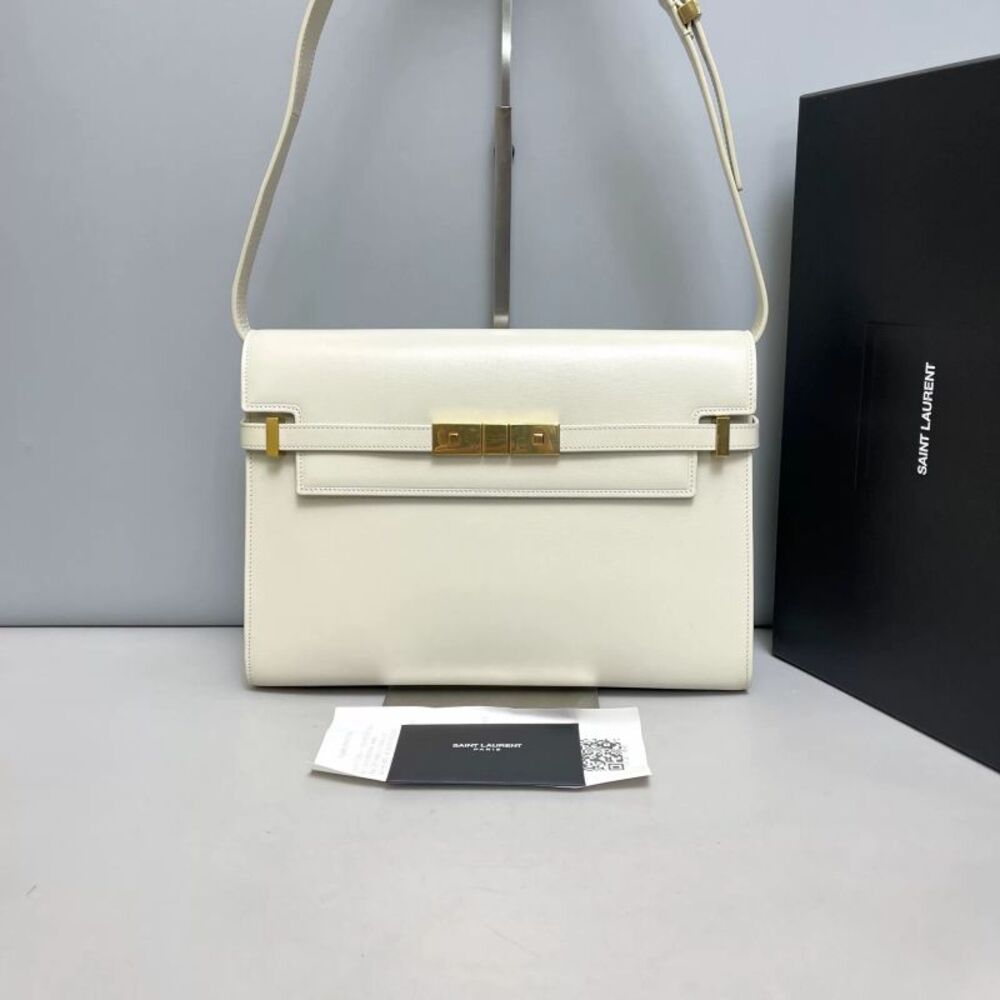 Yves Saint Laurent Ivory Leather Shoulder Bag with Gold Hardware